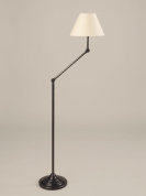 торшер с угловым кронштейном и тканевым абажуром в бронзовом корпусе