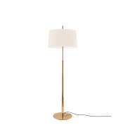торшер с тканевым абажуром белого цвета и стойкой под золото