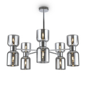 подвесной светильник с множеством цилиндрических плафонов из хромированного металла