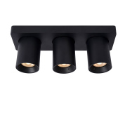 потолочный светильник с тремя цилиндрическими плафонами чёрного цвета
