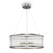 подвесной светильник с кольцевым металлическим абажуром из никеля и стеклянными вставками