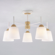 пятирожковая потолочная люстра с тканевыми абажурами на штангах