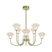 многорожковая подвесная люстра с круговым расположением плафонов из латуни