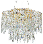 подвесная люстра с кристаллическими подвесами на золотистой арматуре