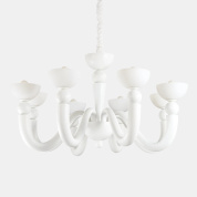 подвесная люстра на восемь рожков из белого стекла