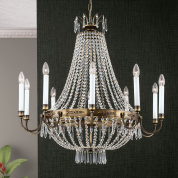 хрустальная люстра с десятью рожками и вытянутым каскадом кристальных нитей