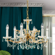 шестирожковая хрустальная люстра с круговой композицией и подвесами