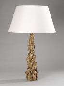 настольная лампа из латуни с фактурной ножкой и коническим абажуром