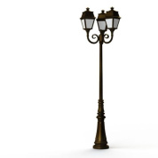 уличный фонарный столб с тройным плафоном бронзового оттенка