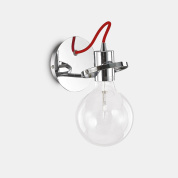 настенное бра с открытой лампой на хромированной основе и красным шнуром