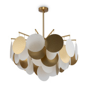 люстра с многослойными дисками из матового стекла и латунными деталями