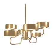 люстра с шестью золотыми плафонами и прямыми подвесами