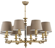 восьмирожковая подвесная люстра с цилиндрическими тканевыми абажурами