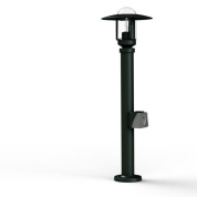 садовый фонарь темно-серого цвета с прозрачным куполом и встроенной розеткой