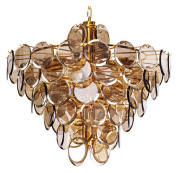 подвесная люстра каскадного типа с дымчатыми стеклянными дисками