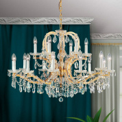 двенадцатирожковая хрустальная люстра с нижним шестирожковым ярусом и массивным каскадом