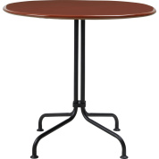 обеденный стол бистро с круглой деревянной столешницей и металлической опорой
