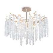 потолочный светильник с хрустальными нитями и золотым каркасом