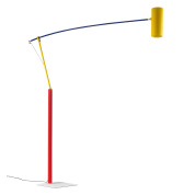 торшер с изогнутой разноцветной стойкой и цилиндрическим плафоном