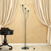 торшер с тремя свечевидными плафонами на изогнутой арматуре в античной отделке