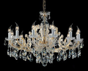 классическая подвесная люстра с позолоченной рамой и множеством кристальных подвесок