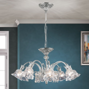 подвесная люстра с восемью стеклянными плафонами и серебристой арматурой