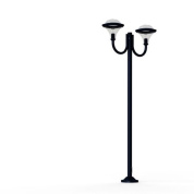 уличный фонарь с двумя рожками и матовыми плафонами на синей стойке