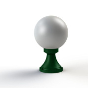 садовый светильник зелёного цвета с шарообразным плафоном из стекла