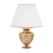 настольная лампа с круглым абажуром на золотом основании