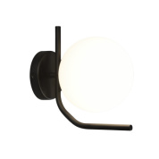 настенный светильник с круглым опаловым плафоном и матовым чёрным основанием, IP44