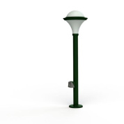 садовый боллард с розеткой и полусферическим плафоном зелёного цвета