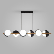подвесной светильник с четырьмя шарообразными плафонами на горизонтальной штанге