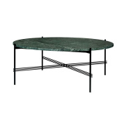 журнальный столик круглой формы с мраморной поверхностью зелёного оттенка