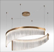 подвесная люстра с овальной рамой и каскадом вертикальных стеклянных трубок