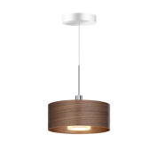 подвесной светильник с цилиндрическим деревянным плафоном и направленным мягким светом вниз