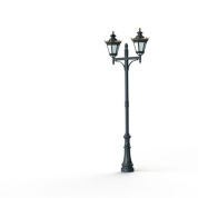 двухрожковый уличный фонарный столб тёмно-зелёного оттенка