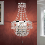 двухрожковое настенное бра с кристальными подвесками и хромированной арматурой