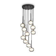 подвесной светильник с множеством стеклянных шаров на чёрных подвесах