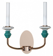 настенное бра с двумя стеклянными колбами на декоративных держателях из металла и изумрудного стекла