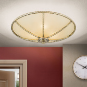 потолочный светильник с текстильным светлым куполом и декоративной патинированной окантовкой