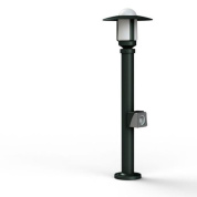 садовый фонарь черного цвета с прозрачным куполом и розеткой