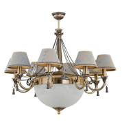 ROM-ZW-8+1(P/A) Kutek Roma Lampshade восьмирожковая подвесная люстра с тканевыми абажурами и центральным стеклянным плафоном