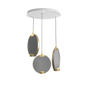 подвесной светильник с дисковыми элементами серого цвета на золотистой арматуре