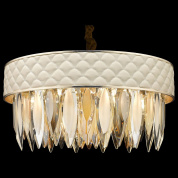 подвесная люстра с хрустальными подвесками и текстильным обрамлением цвета слоновой кости