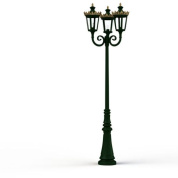 уличный фонарь-столб с четырьмя плафонами зеленого цвета