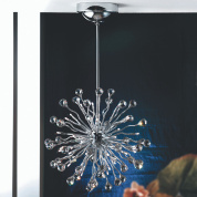 подвесная люстра-спутник с множеством хромированных лучей и сферических стеклянных элементов