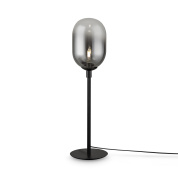 настольная лампа с вытянутым плафоном из затемненного стекла на черной стойке