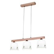 подвесная люстра с деревянной балкой и четырьмя плафонами