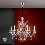 подвесная люстра с шестью свечными рожками и хрустальными нитями