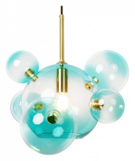 подвесной светильник с несколькими плафонами из голубого стекла